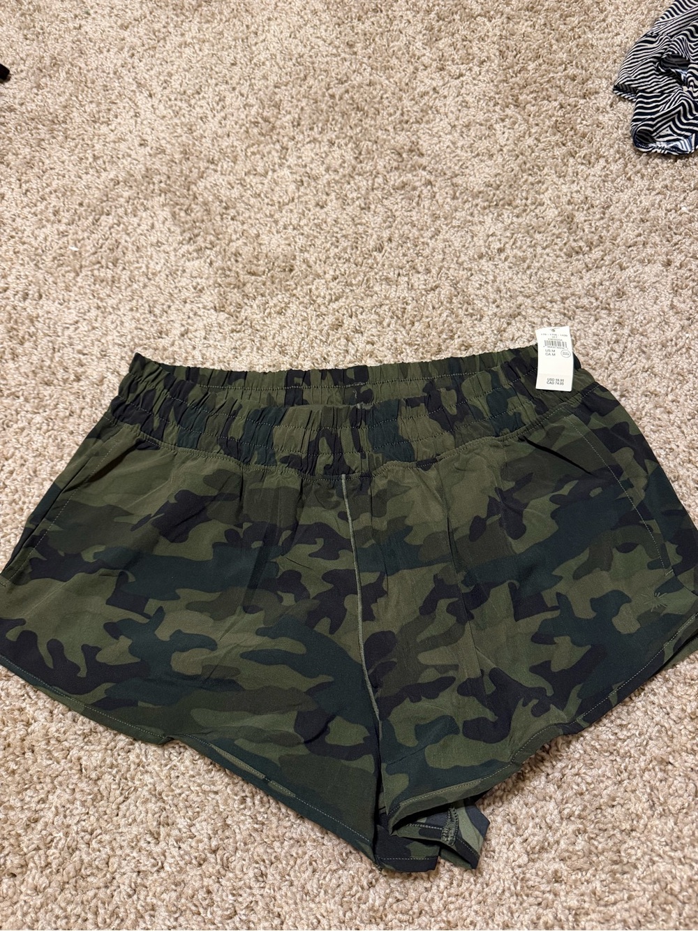 aerie Camo Elastic-Waist Athletic Shorts - Olive Green